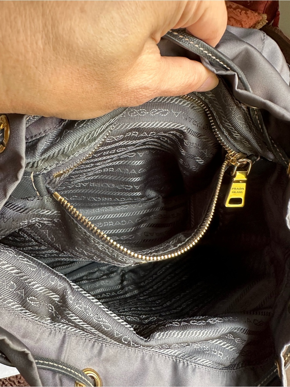Prada Gray Nylon Drawstring Backpack with Gold Hardware - Picture 8 of 16